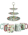 10 Strawberry Street Holly Hosting Set - 3 Tier Serving Stand & 4 Mugs In Multi