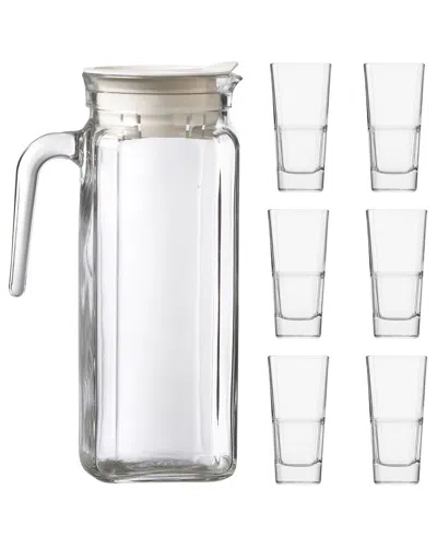 10 Strawberry Street Iced Tea Serving Set: Square Pitcher With 6 Stacking Glasses