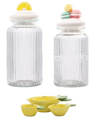 10 Strawberry Street Lemon & Macaron Glass Canisters With Lemon Measuri