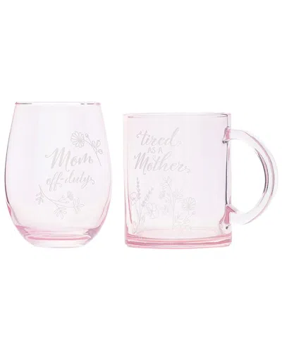 10 Strawberry Street Mother's Day Coffee Mug & Stemless Wine Glass Gift Set In Pink