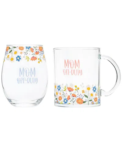 10 Strawberry Street Mother's Day Coffee Mug & Stemless Wine Glass Gift Set In Transparent