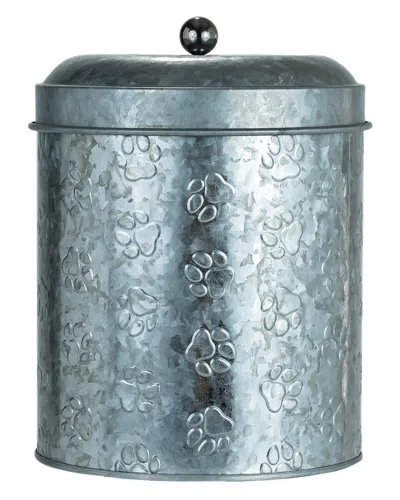 10 Strawberry Street Puppy Paws Galvanized Metal Dog Treat Canister In Grey