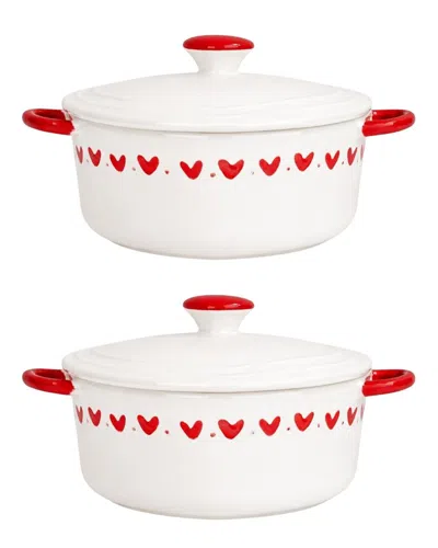 10 Strawberry Street Set Of 2 Coquette Heart Mini Cocottes In White