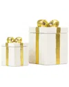 10 Strawberry Street Set Of 2 Gift Box Cookie Jars With Gold Ribbon In Gold