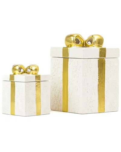 10 Strawberry Street Set Of 2 Gift Box Cookie Jars With Gold Ribbon