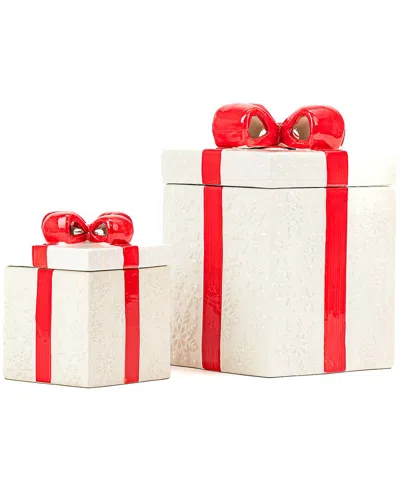 10 STRAWBERRY STREET 10 STRAWBERRY STREET SET OF 2 GIFT BOX COOKIE JARS WITH RED RIBBON