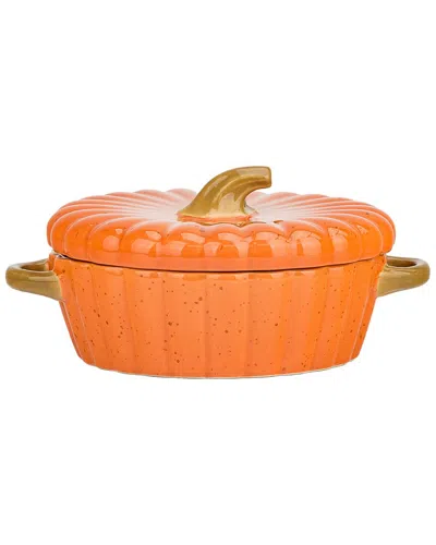 10 Strawberry Street Set Of 2 Round Pumpkin Patch Covered Casseroles In Orange