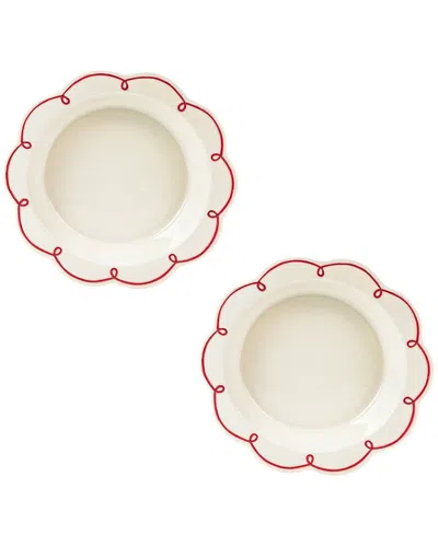 10 Strawberry Street Set Of 2 White With Red Swirl Pie Dish