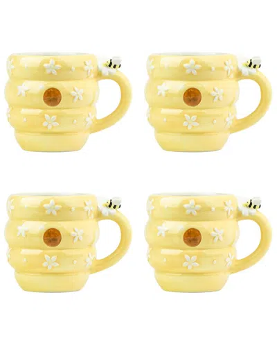 10 Strawberry Street Set Of 4 Bees & Daisies Mugs