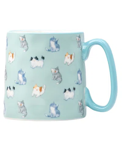 10 Strawberry Street Set Of 4 Bella Cat Faces Mugs In Blue