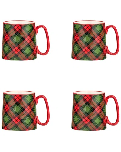 10 Strawberry Street Set Of 4 Bella Mug Plaid Red In Multi