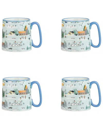 10 Strawberry Street Set Of 4 Bella Mug Winter Village In Blue