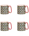 10 Strawberry Street Set Of 4 Bella Mugs: Autum Floral In Multi