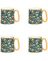 10 Strawberry Street Set Of 4 Bella Mugs: Autumn Twilight In Green