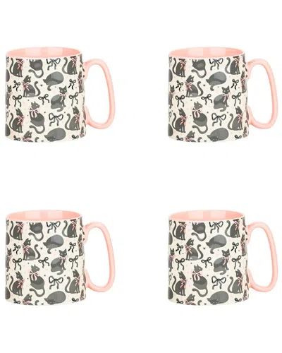 10 Strawberry Street Set Of 4 Bella Mugs: Black Cat Bows In Gray