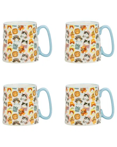 10 Strawberry Street Set Of 4 Bella Mugs: Cat Dress Up In Blue