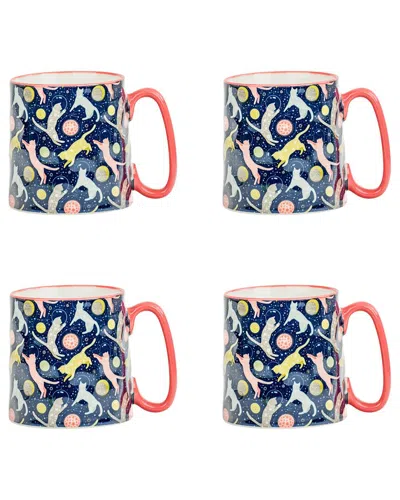 10 Strawberry Street Set Of 4 Bella Mugs: Cats In Space In Multi