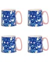 10 Strawberry Street Set Of 4 Bella Mugs: Curious Kitty In Blue