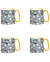 10 Strawberry Street Set Of 4 Bella Mugs: Grey Ghost In Multi