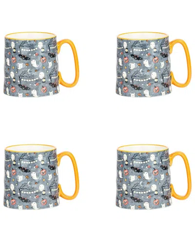 10 Strawberry Street Set Of 4 Bella Mugs: Grey Ghost In Multi