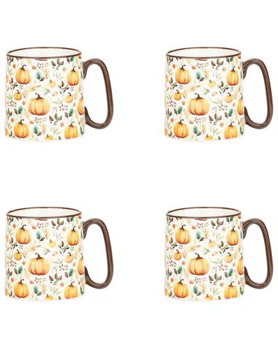 10 Strawberry Street Set Of 4 Bella Mugs: Harvest Berry Pumpkins In Yellow