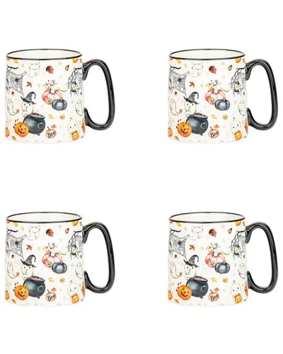 10 Strawberry Street Set Of 4 Bella Mugs: Pink Witchy Ghosts In Transparent