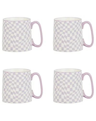 10 Strawberry Street Set Of 4 Bella Mugs: Purple Checks