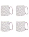 10 Strawberry Street Set Of 4 Bella Mugs: Purple Checks In Pink