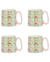 10 Strawberry Street Set Of 4 Bella Mugs: Rose On Blue