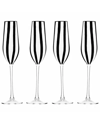 10 Strawberry Street Set Of 4 Black & White Stripe Glassware, Coupe