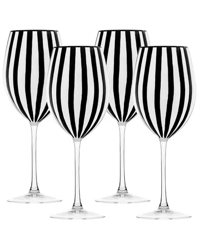 10 Strawberry Street Set Of 4 Black & White Stripe Glassware, Flute