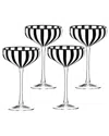 10 Strawberry Street Set Of 4 Black & White Stripe Glassware, Red Wine In Black