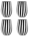 10 Strawberry Street Set Of 4 Black & White Stripe Glassware, Stemless Wine  Glass In Black