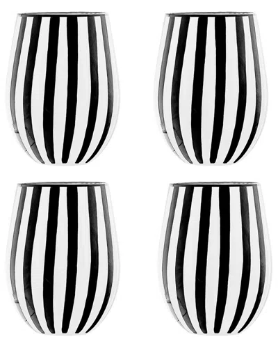 10 Strawberry Street Set Of 4 Black & White Stripe Glassware, Stemless Wine  Glass