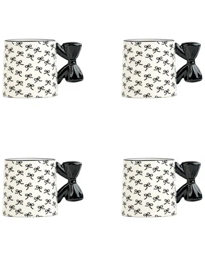 10 Strawberry Street Set Of 4 Black Bow Mugs