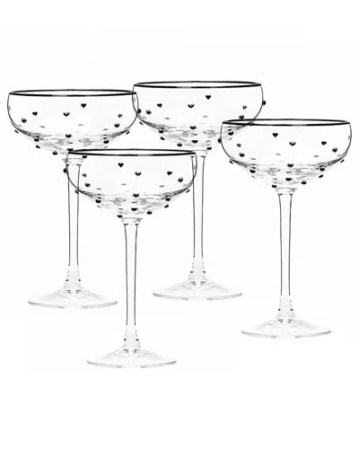 10 Strawberry Street Set Of 4 Charming Heart Glassware In Transparent
