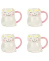 10 Strawberry Street Set Of 4 Floral Cat Mugs