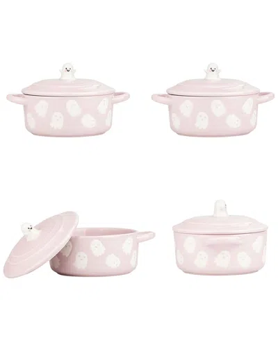 10 Strawberry Street Set Of 4 Flying Ghost Bakeware Cocotte In Pink