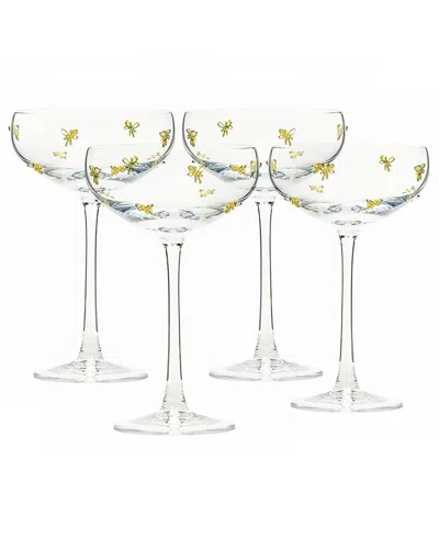 10 Strawberry Street Set Of 4 Gold Bow Glassware In White
