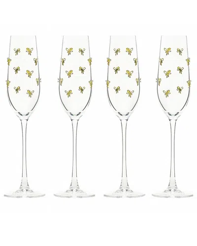 10 Strawberry Street Set Of 4 Gold Bow Glassware In Transparent