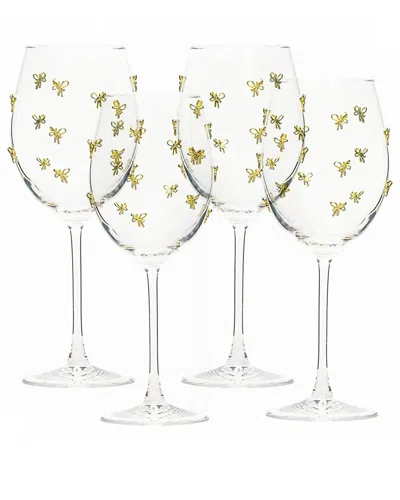 10 Strawberry Street Set Of 4 Gold Bow Glassware In Transparent