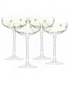 10 Strawberry Street Set Of 4 Gold Bow Glassware In White