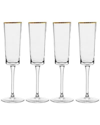 10 Strawberry Street Set Of 4 Grace Gold Rim Glassware: Flute