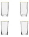 10 Strawberry Street Set Of 4 Grace Gold Rim Glassware: Hiball In Transparent