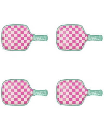 10 Strawberry Street Set Of 4 Pickleball Paddle Appetizer Plates In Pink