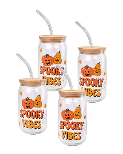 10 STRAWBERRY STREET 10 STRAWBERRY STREET SET OF 4 SPOOKY VIBES GLASS TUMBLERS WITH STRAWS & LIDS