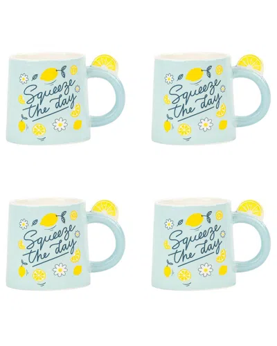 10 Strawberry Street Set Of 4 Squeeze The Day Mugs In Blue