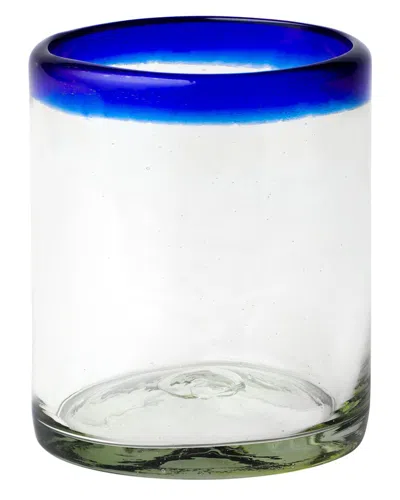 10 Strawberry Street Set Of 6 Cobalt Rim Dof Handblown Mexican Glasses