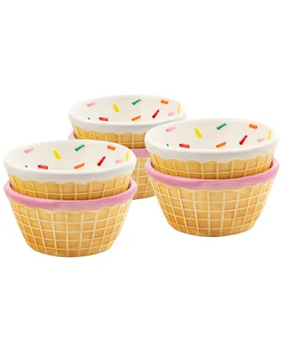 10 Strawberry Street Ice Cream Ramekin Pink And White (set Of 6)