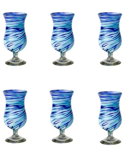 10 Strawberry Street Set Of 6 Malibu Mexican Glassware: Hurricane In Blue